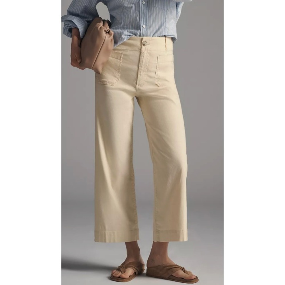 Maeve Anthropologie Colette Magic Fabric Crop Wide Leg Corduroy‎ Pants Cream 32